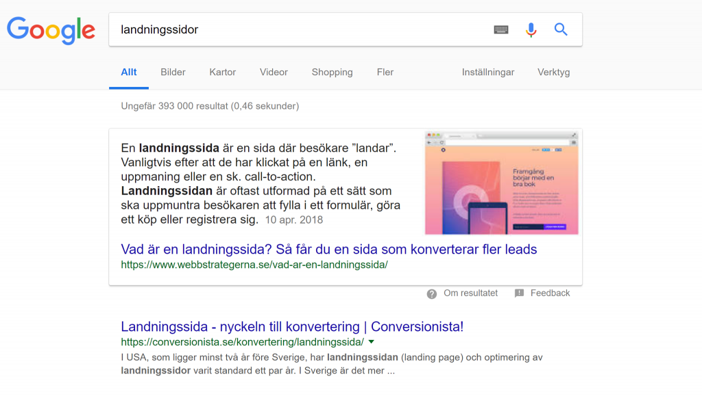 Content Marketing - Landningssidor - Feature Snippet